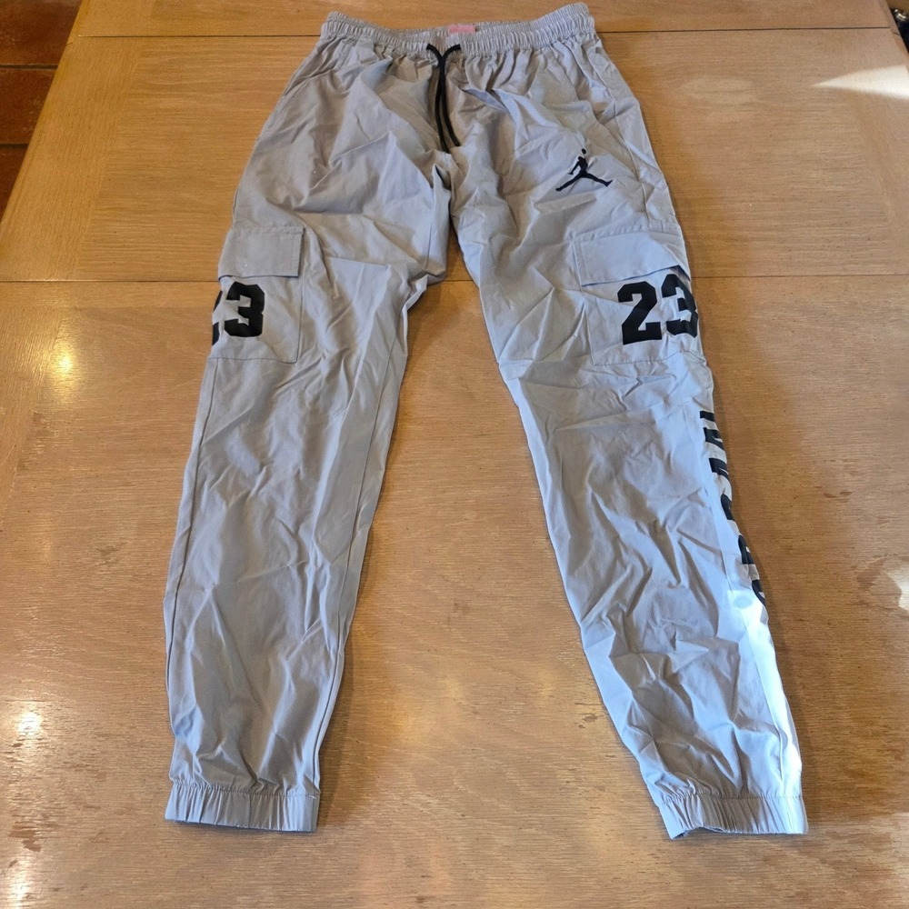 Nike Jordan Boys Gray Cargo Jogger Pants Jumpman 23 Graphic Track Pants Size L